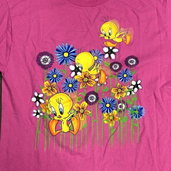 Vtg Looney Tunes Tweety Bird TShirt Cartoon 90s Dopamine Kitschy Retro XL Pink - Picture 1 of 9
